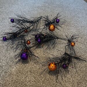 Happy Halloween 🎃 Sparkly Black Garland w/Orange & Purple Balls, Approx 53”L